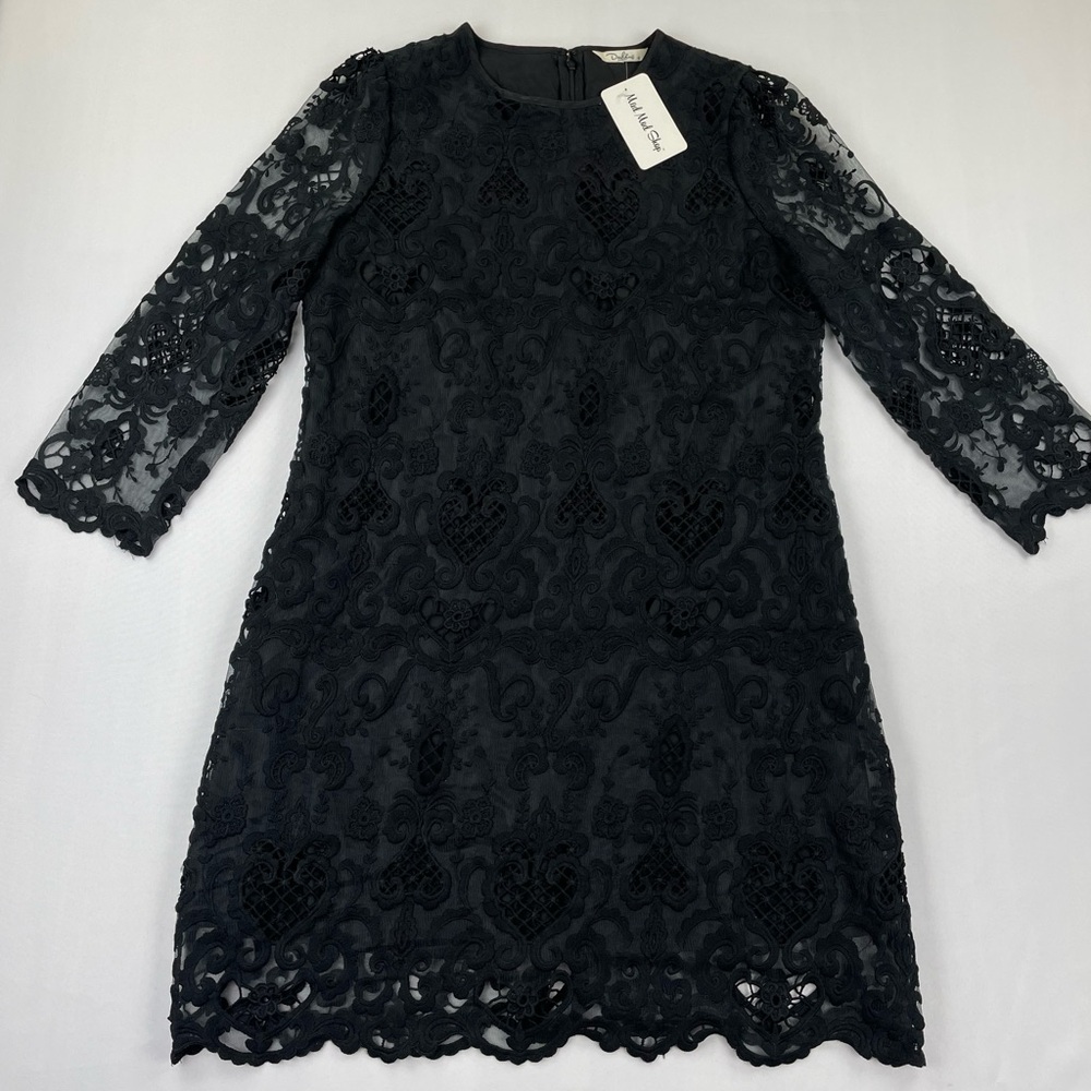 Darling London Morgan Tunic Dress Size 12 Black Long Sleeve Floral Lace NEW $129